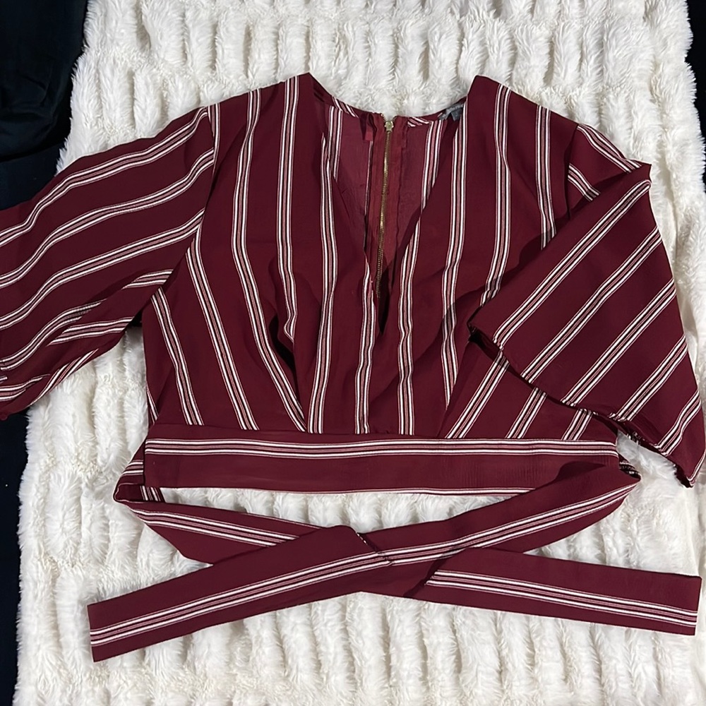 New Women’s SEXY Charlotte Russe Striped Top Burgundy/White Large